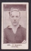 Trade card, Bunsen, Famous Figure Series, type card, Football, no 680 S. Hagen (Arsenal), brown (