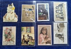 Trade cards, 20 cards, Cat related, A L Foster, Potages Chevet, Lambert Pianos, Au Bon Marche,