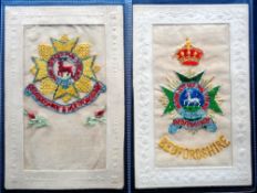 Postcards, Silks, 2 military regimental embroidered silks for the Bedford and Hertfordshire