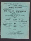 Football programme, Metropolitan Police v United States Army, 13 March 1943, played in aid of the