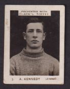 Trade card, Clark's Toffee, Footballers, type card, no 3, A. Kennedy (Arsenal) (slight marks, gd) (