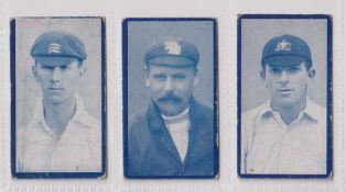 Cigarette cards, R J Hill, Famous Cricketers series (red back), 3 cards no.5 J Hearne Middlesex (