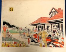 Original Artwork, D.Parr, 5 1920s/30s ink and watercolour cartoons to comprise Golfing, Horse