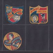 Trade cards, Boys Magazine, Famous Footer Clubs (Shaped), three cards, Chelsea, Manchester City &