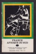 Rugby Union programme, France v South Africa, 16 Nov 1968 2nd Test Match (team changes otherwise