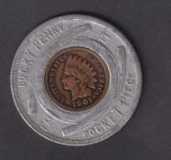 Tobacco issue, Wills, Framed Coin, Indian Head Cent in silver-gilt framing. Frame inscribed on one