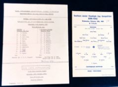 Football programmes, Reading v Tottenham Hotspur, two single sheet programmes, Southern Junior