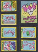 Trade cards, Monty Gum, 8 part sets Pink Panther (22 plus paper wrapper), Flintstones (16), Bugs