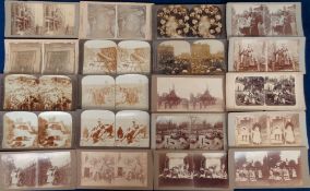 Photographs, 120+ stereoscope cards of various subjects to include children, baby in pram, display