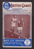 Athletics autographs, British Games programme incorporating Great Britain v USSR, 24 August 1957,