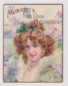 Cigarette card, Muratti, Advertisement card, 'X' size, Beauty in floral dress with ribbon on hair,