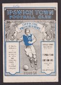 Football programme, Ipswich Town v Southend United, 27 August, 1938, Division 3 (South) (name of