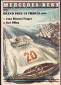 Motor racing, a Mercedes-Benz promotional poster showing the results of The French Grand Prix 1954