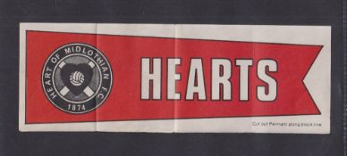 Trade cards, A&BC Gum, Football Pennants (Scottish) 1968 type, 'Hearts' (folds as issued,