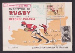 Rugby postcard, Catania (Italy) v Oxford University 10 Apr 1966 commemorative postcard with Rugby