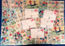 Football World Cup, Sweden, 1958, a set of 35 artist drawn venue postcards, each one depicting