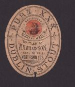 Beer label, W A Wilkinson, North Shields, Pure XXX Dublin Stout, vertical oval, approx. 84mm high (