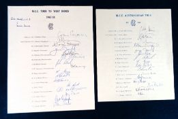 Cricket autographs, MCC, two official headed autograph sheets for the MCC Tours to Australia 1965-66