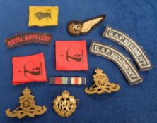 Militaria, a collection of 11 items to comprise an RAF Air Gunners brevet, a Kings Crown RAF brass
