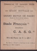 Rugby poster, Stade Francais v C.A.S.G. A4 size poster advertising the Final of the Championship