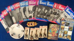 Beatles Memorabilia, a selection of items to include, 5 Beatles guitar brooches on their original