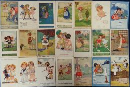 Postcards, a collection of over 95 illustrated cards of children and a few comic, with 35
