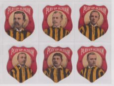 Trade cards, James Hurst, Chemist, Oldham, 'Play Up Oldham' 14 shield shaped cards, each with player