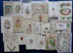 Ephemera, 30 Victorian hand-made cards, lace, embossed, decoupage, dried flowers etc. Mostly