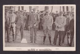 Golf postcard, Golfers at Bournemouth, scarce photographic card showing Taylor, Braid, Vardon & Hird