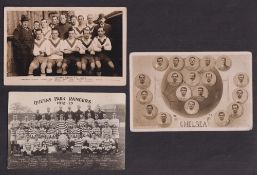 Football postcards, three London Club postcards, Chelsea 1907-08 (with players heads inset), QPR