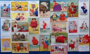 Postcards, Comic, a collection of approx. 85 cards depicting fat ladies and a few men. Artists