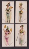 Cigarette cards, USA, Buchner, Musical Instruments, 'X' size, four cards, Arcadian Flageoletist,