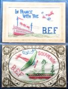 Postcards, Silks, 2 military embroidered silks for the British Expeditionary Force (B.E.F) printed