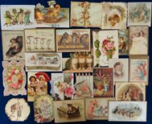 Ephemera, 100s of mainly Victorian greetings cards to include die-cut, embossed, lace, frilled