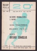 Rugby programme, Rugby Pegli (Italy) v Selection Toulonnais (France) scarce programme from the match