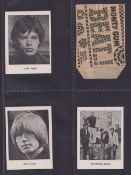 Trade cards, Monty Gum, Beat Pop stars 1967, paper wrapper plus 7 cards, Rolling Stones, Mick