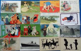 Postcards, a subject mix of approx. 30 cards, with comic (mainly Tom Browne) inc. Dutch, sentry,