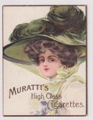 Cigarette card, Muratti, Advertisement card, 'X' size, Beauty in wide brimmed green hat with