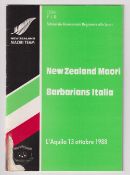 Rugby programme, Italian Barbarians v New Zealand Maori 13 Oct 1988, scarce programme for the only