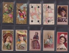 Cigarette cards, USA, Kinney, 63 cards, many series noted including Harlequin Cards, Butterflies,