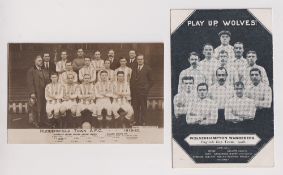 Football postcards, two postcards, 'Play Up Wolves' English Cup Team 1908 (printed) and Huddersfield