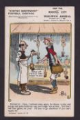 Football postcard, Kentish Independent Football Cartoon, Woolwich Arsenal v Bristol City, Cup Tie,