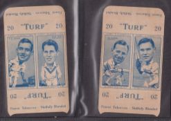 Cigarette cards, Carreras Turf, Uncut Slides Doubles Famous Cricketers (set 25 cards, 2 per