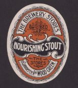 Beer label, The Brewery Stores, Wood Green, Nourishing Stour, vertical oval, approx. 103mm high (