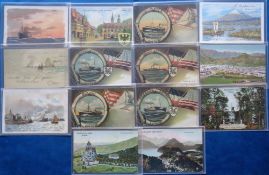 Postcards, Shipping, 14 Norddeutscher Lloyd Bremen shipping line cards, 5 cards with decorative