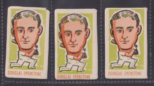 Trade cards, Kiddy's Favourites, Popular Cricketers no. 48 Douglas Ovenstone, 3 cards (2 slight