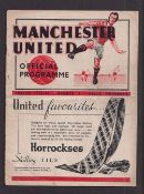 Football programme, Manchester United v Sheffield United 2nd October, 1937, Division 2 (slight