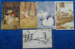 Postcards, 5 cards of elves and fairies illustrated by Ida Rentoul Outhwaite with 4 from various '