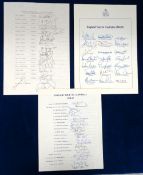 Cricket autographs, a collection of 3 England Tour autograph sheets to Australia 1978/79, 1994/