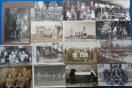 Postcards, Military, mainly WWI RP selection, inc. Horses Railway Transport, RFC, Kites, Camps,